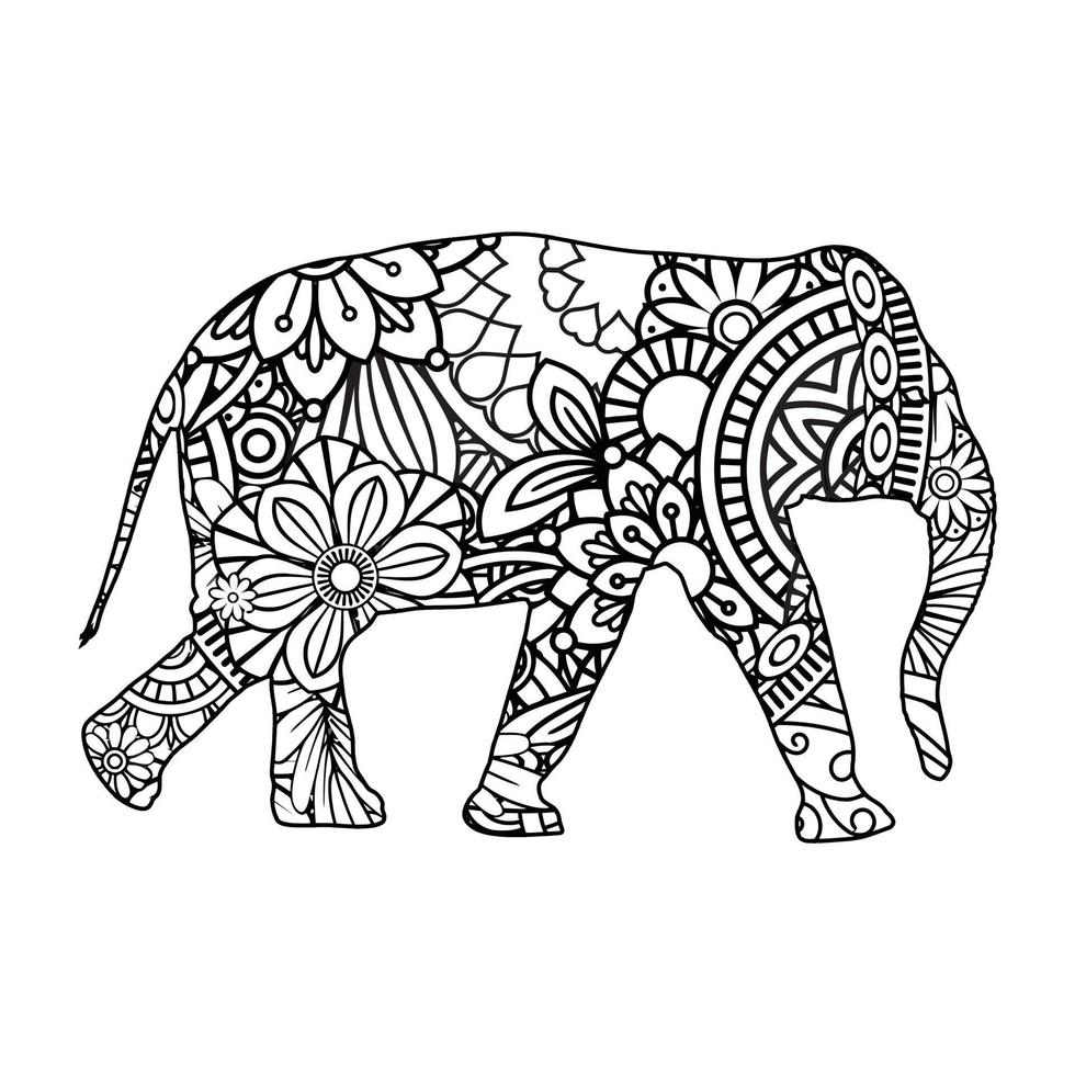 coloriage mandala éléphant vecteur