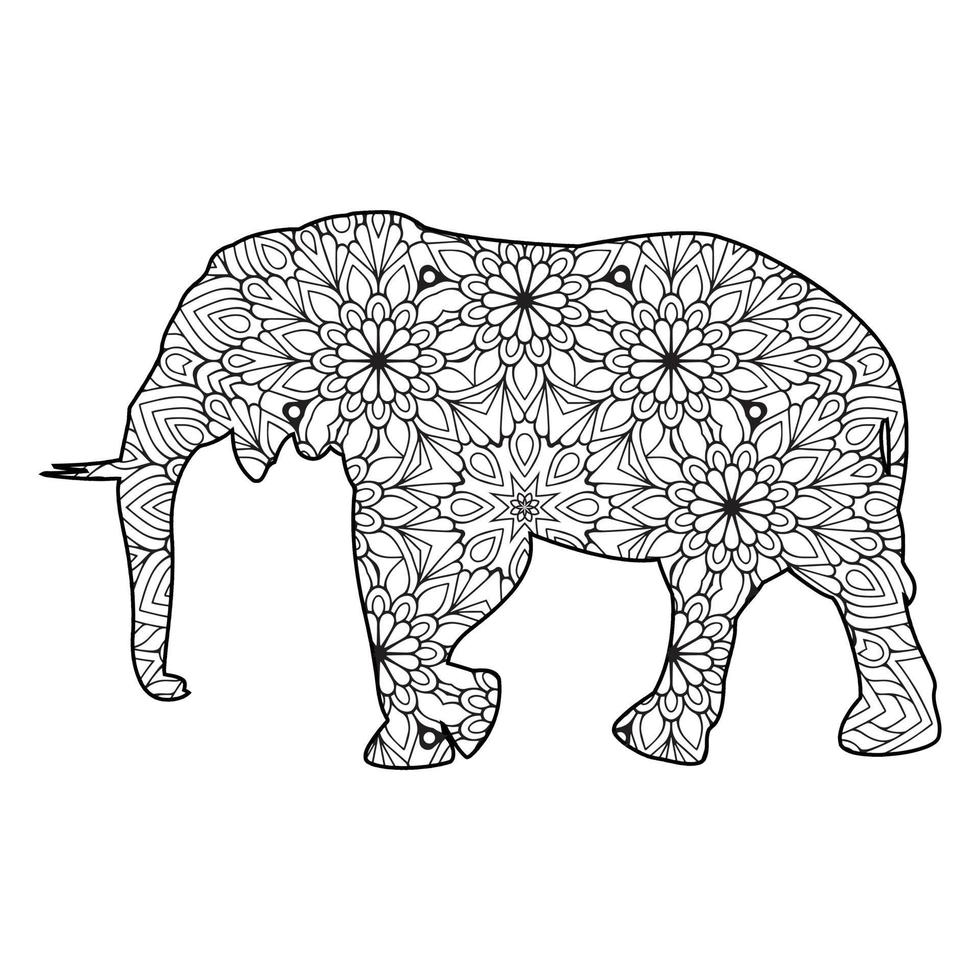 coloriage mandala éléphant vecteur