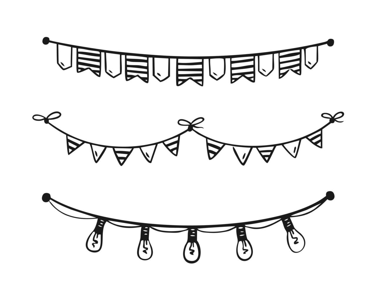 guirlande festive peinte dans un style doodle isolé sur fond blanc illustration vectorielle pour la décoration de vacances carnaval festival anniversaire. vecteur