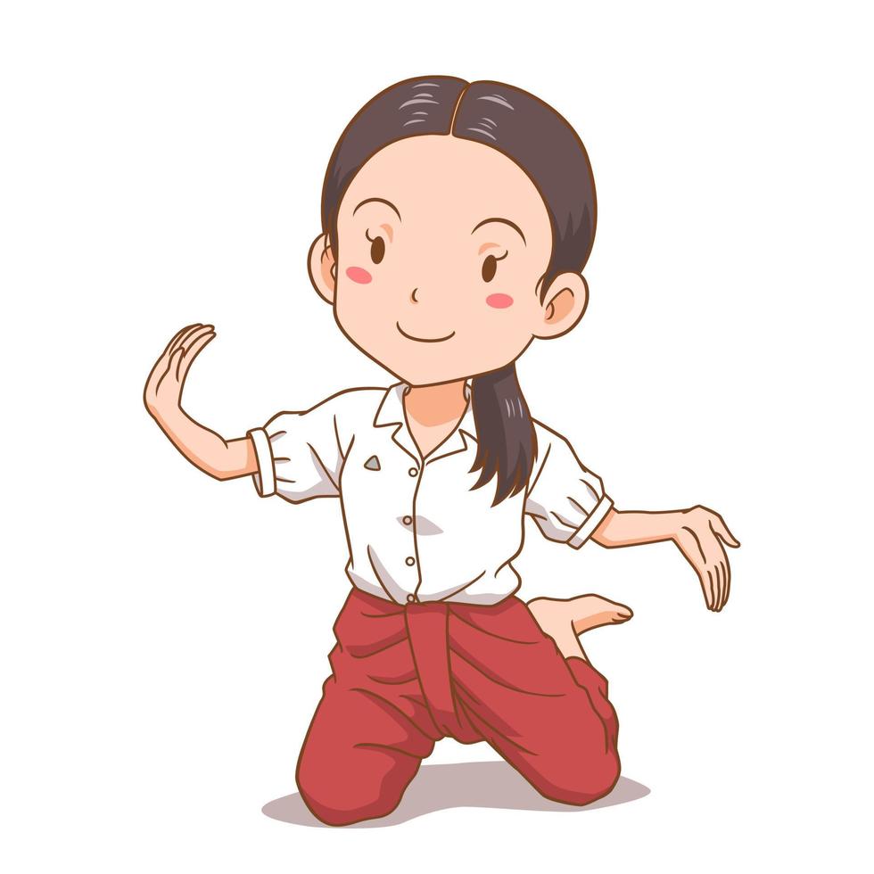 personnage de dessin animé d'étudiant en danse thaïlandaise. vecteur