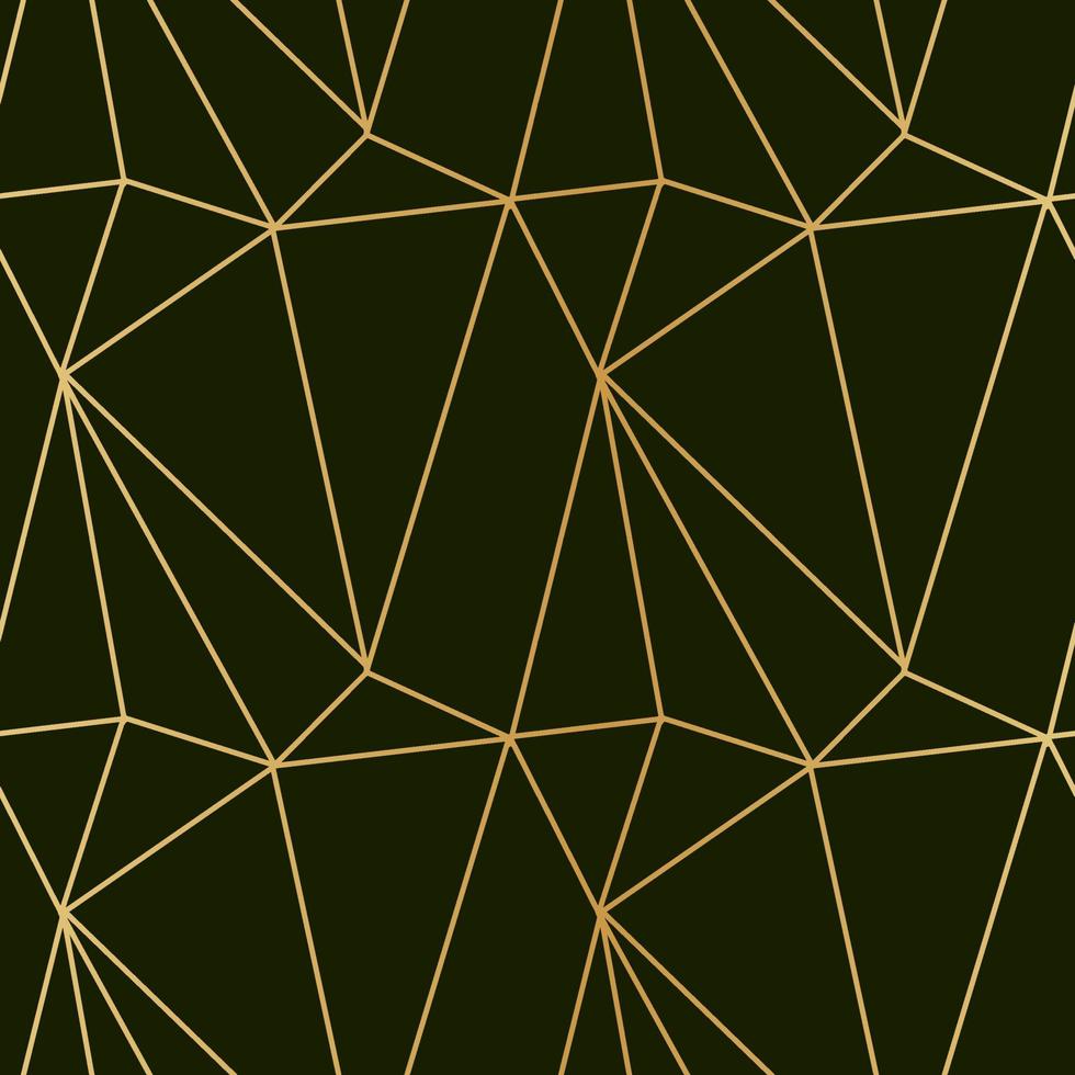 mosaïque de triangles de fines lignes dorées sur un fond de luxe sombre modèle sans couture pour papier d'emballage textile vecteur