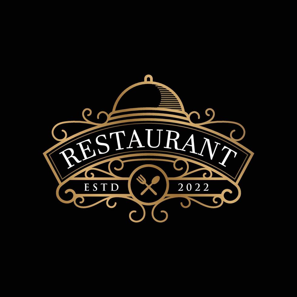 modèle de logo et insigne de restaurant or vintage vecteur
