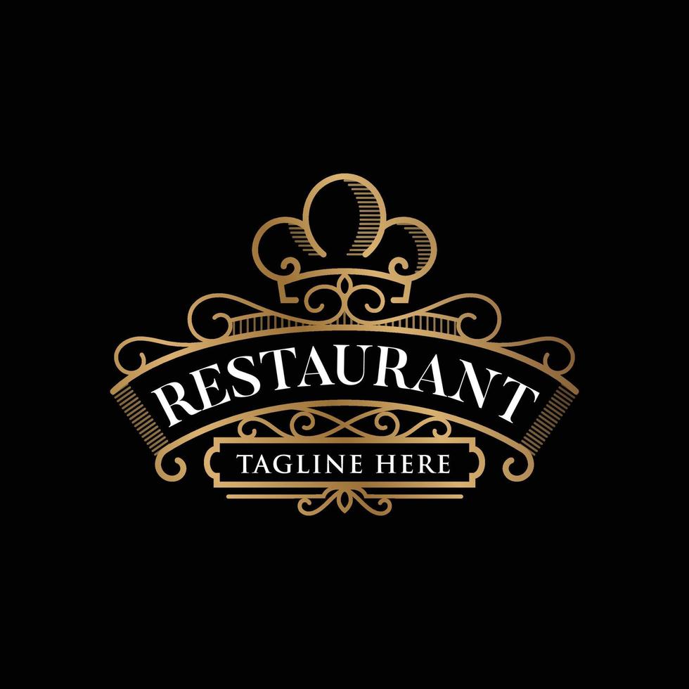 modèle de logo et insigne de restaurant vintage gold line art vecteur