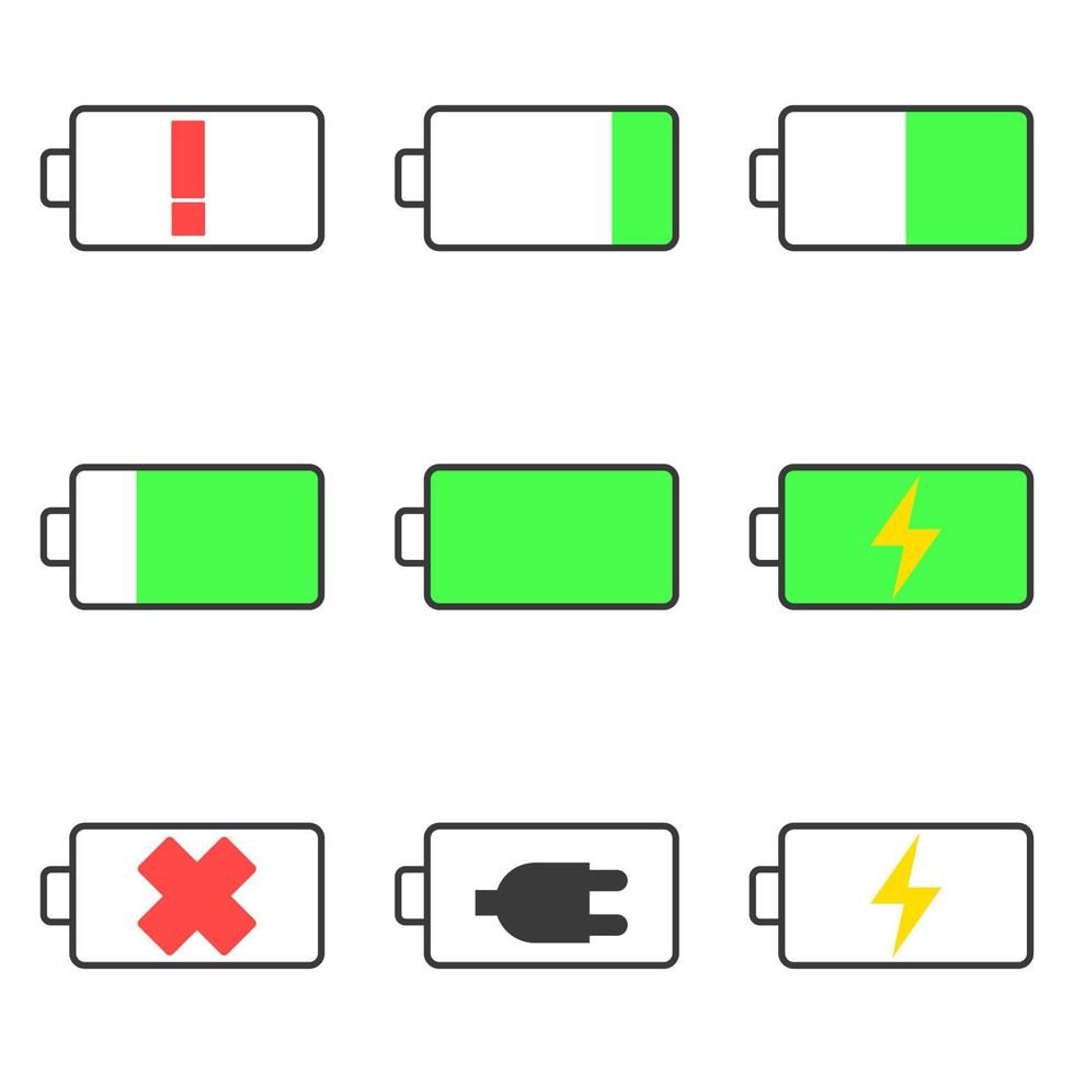 jeu d'icônes de batterie vecteur