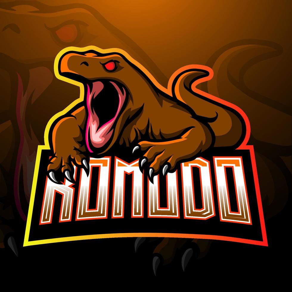 conception de mascotte de logo esport dragon de komodo vecteur