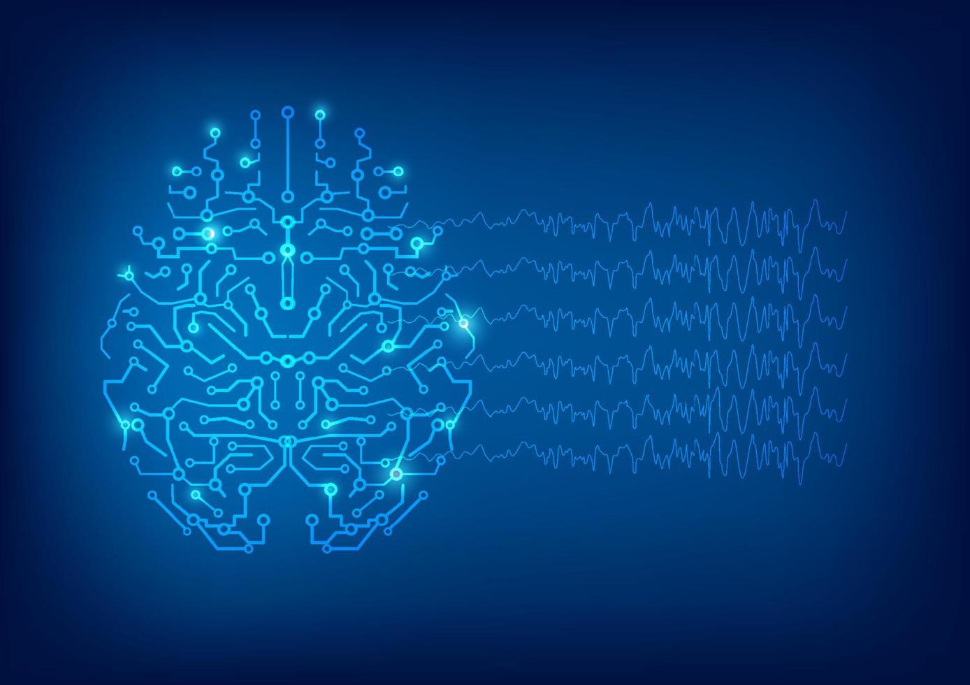 circuit cérébral numérique abstrait et ondes cérébrales sur fond bleu vecteur