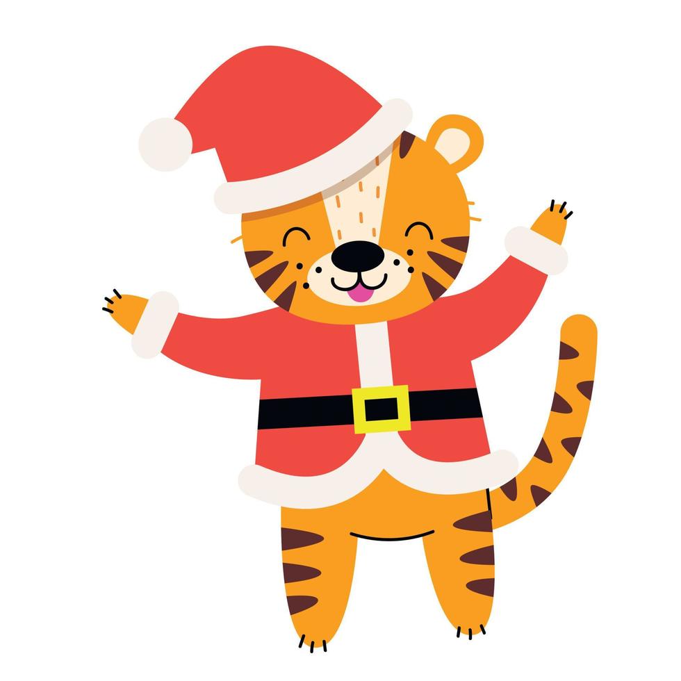 tigre mignon dans un costume de père noël. tigre de noël. illustration vectorielle. vecteur