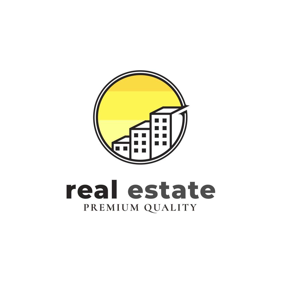 logo de symbole immobilier dans un style de ligne minimaliste, terrains, bâtiments, hôtels, maisons. vecteur