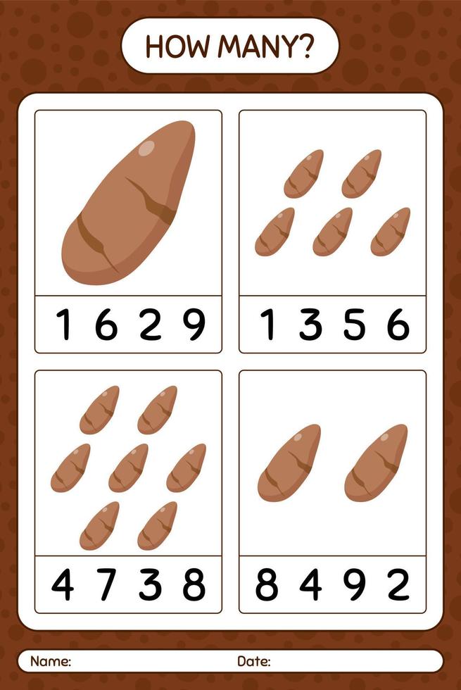 combien de jeu de comptage avec la racine d'igname. feuille de travail pour les enfants d'âge préscolaire, feuille d'activité pour enfants, feuille de travail imprimable vecteur