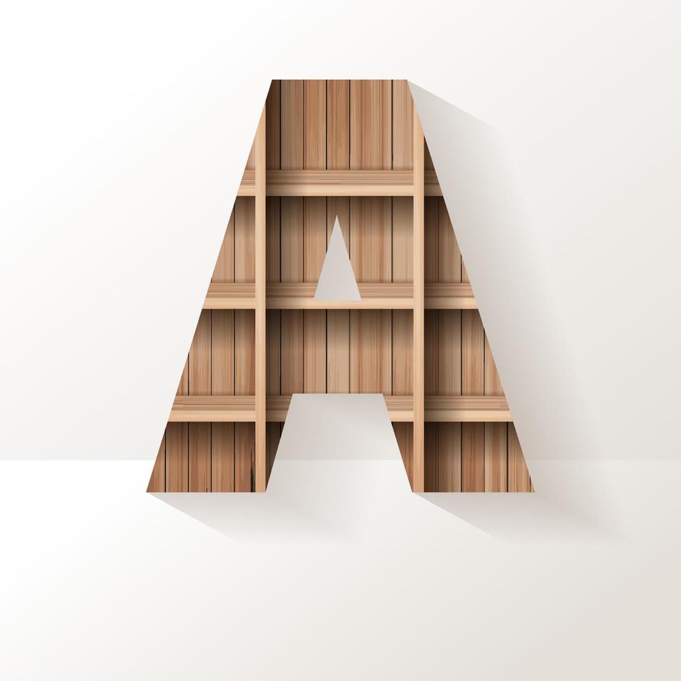 lettre de l'alphabet de conception de polices d'étagère en bois de vecteur