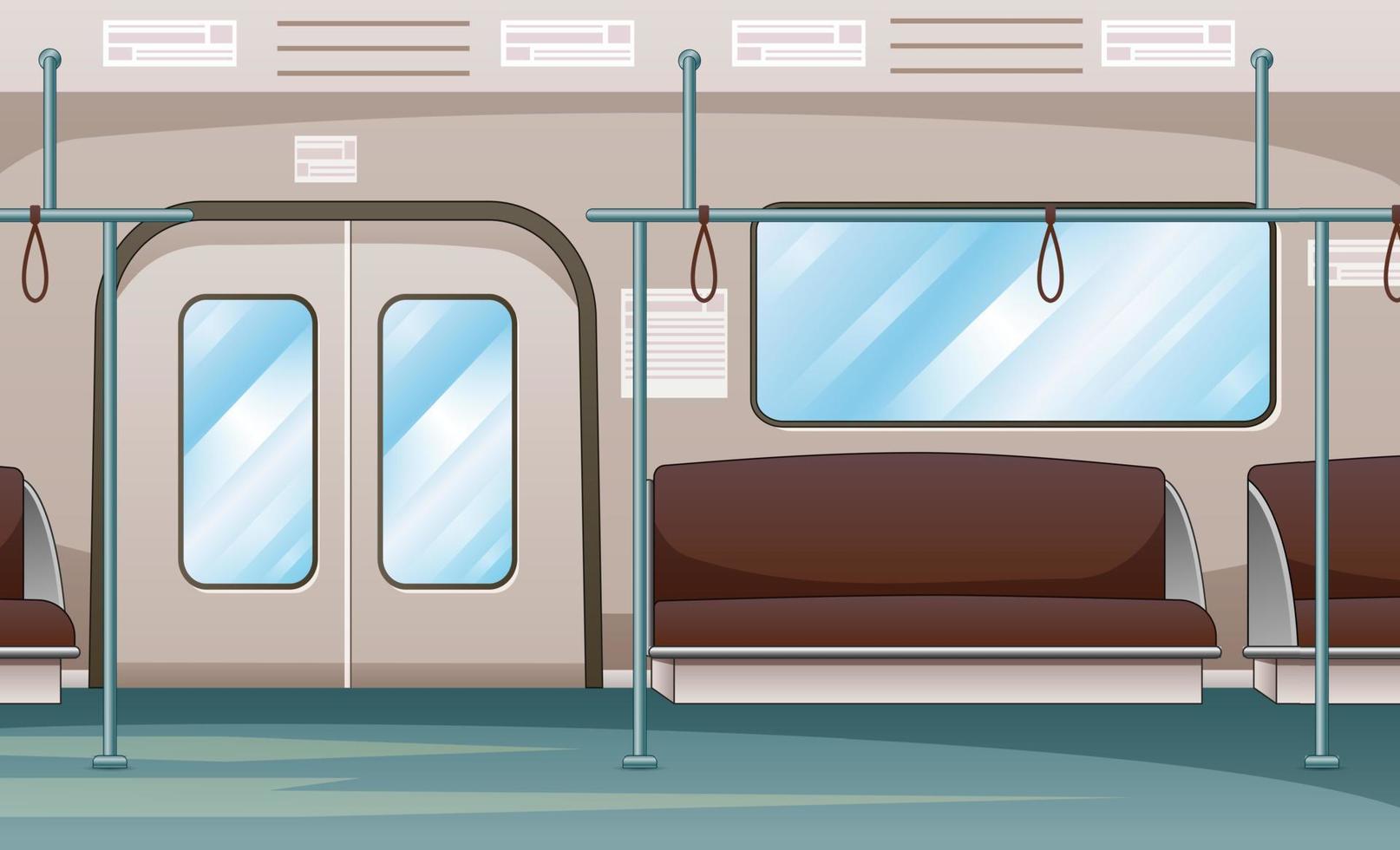voiture de métro à l'intérieur avec rangée de sièges et main courante vecteur