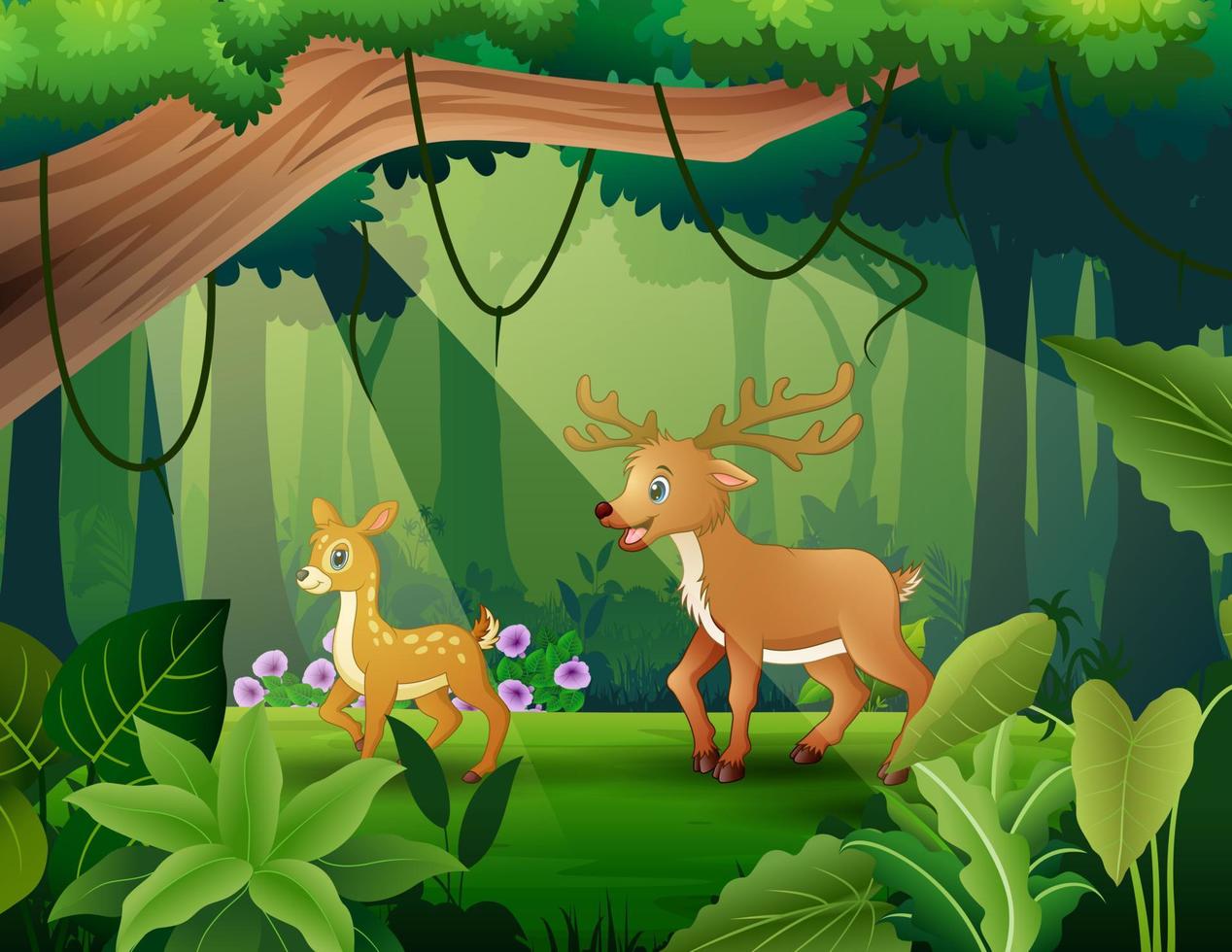 dessin animé de cerf vivant dans l'illustration de la jungle vecteur