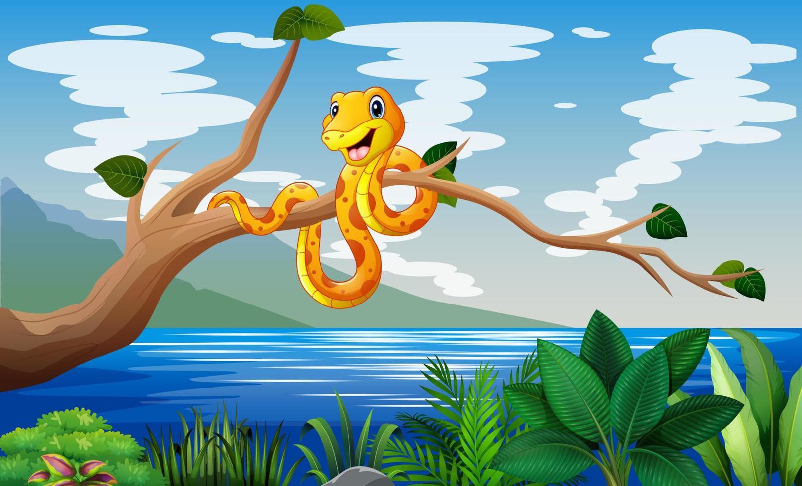 scène avec un serpent sur une illustration de branche d'arbre vecteur