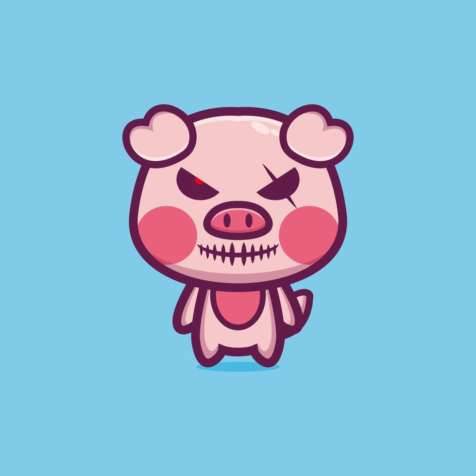 conception de personnage de dessin animé mascotte cochon maléfique vecteur premium