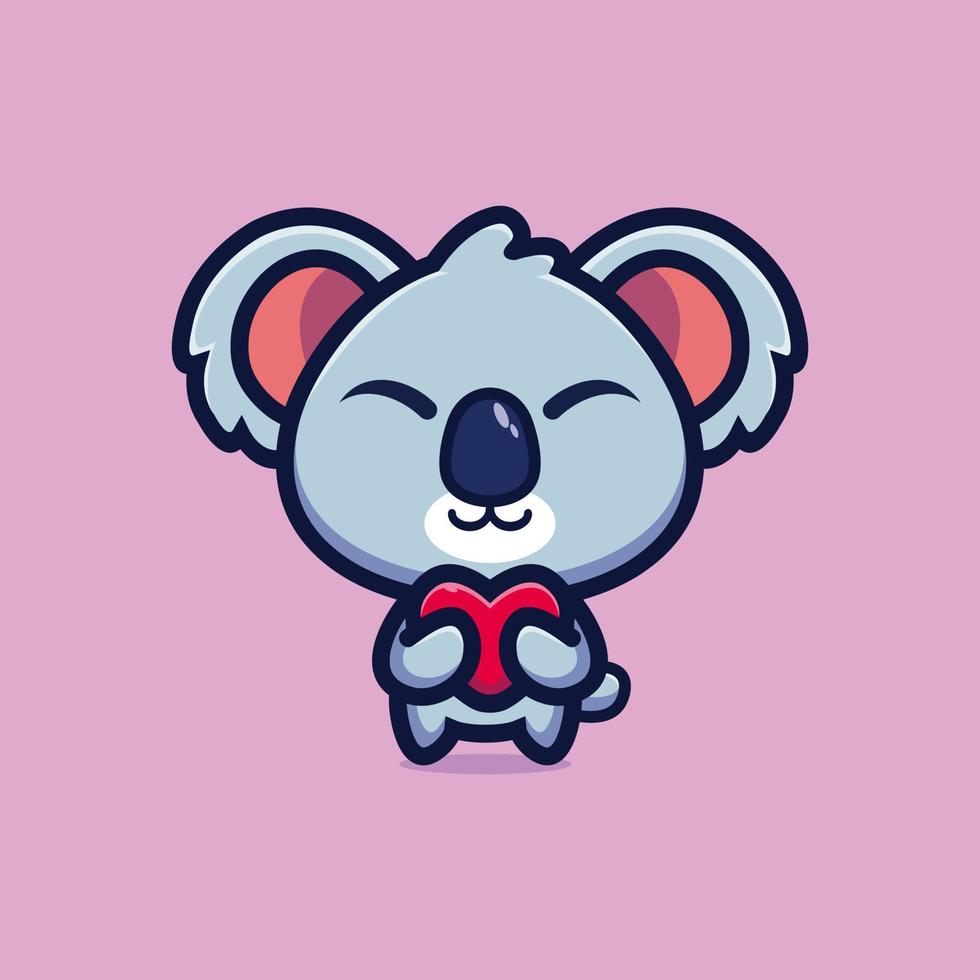 koala mignon debout tenant l'illustration vectorielle d'icône de dessin animé d'amour. animal amour icône concept vecteur premium