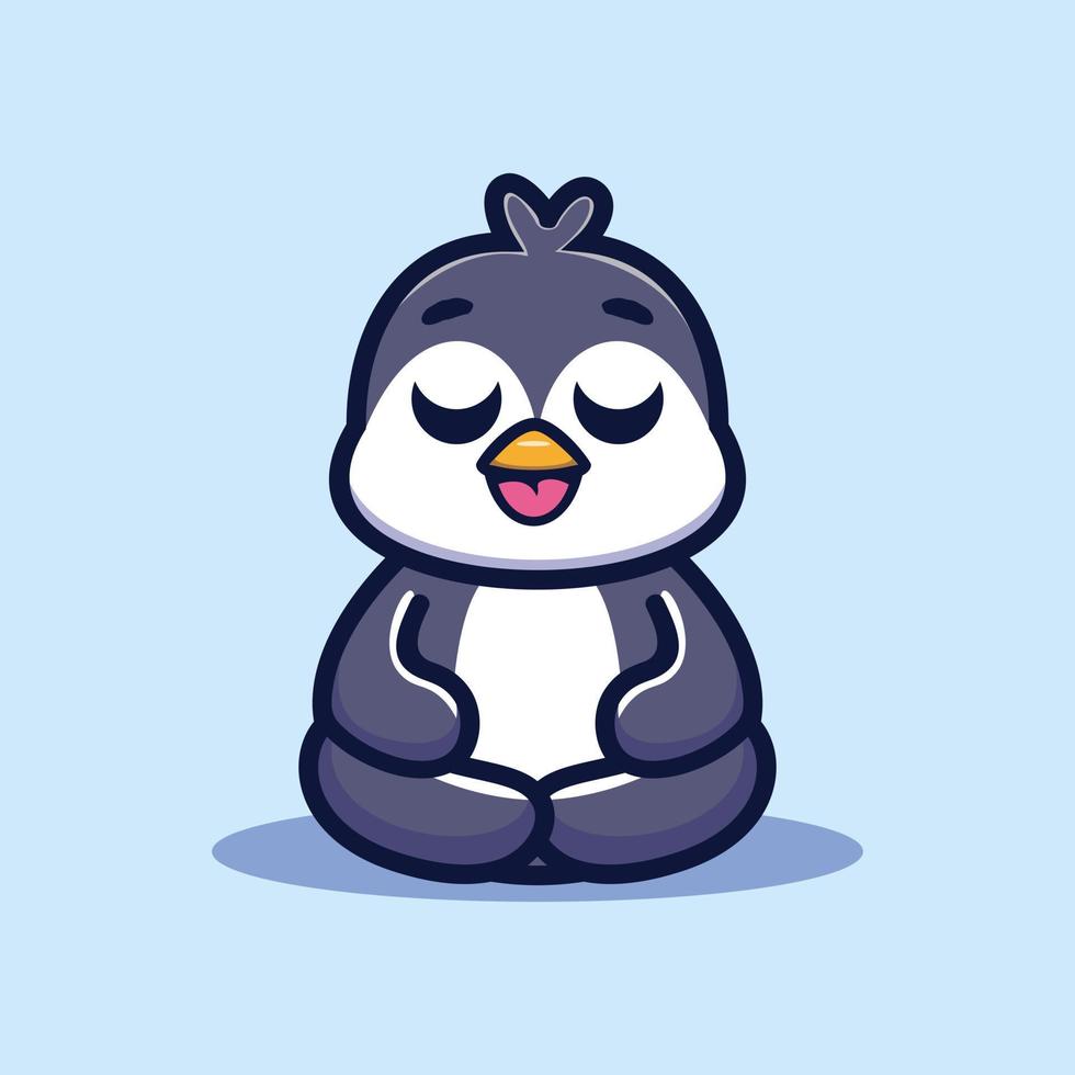 pingouin mignon faire vecteur premium de méditation
