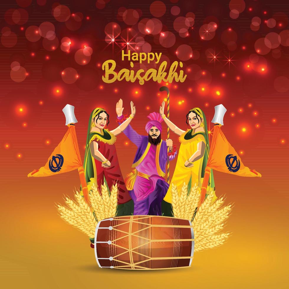 illustration vectorielle de baisakhi heureux avec tambour créatif vecteur