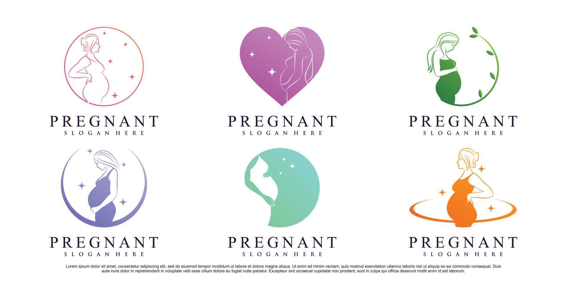 ensemble de création de logo de femme enceinte avec vecteur premium élément créatif