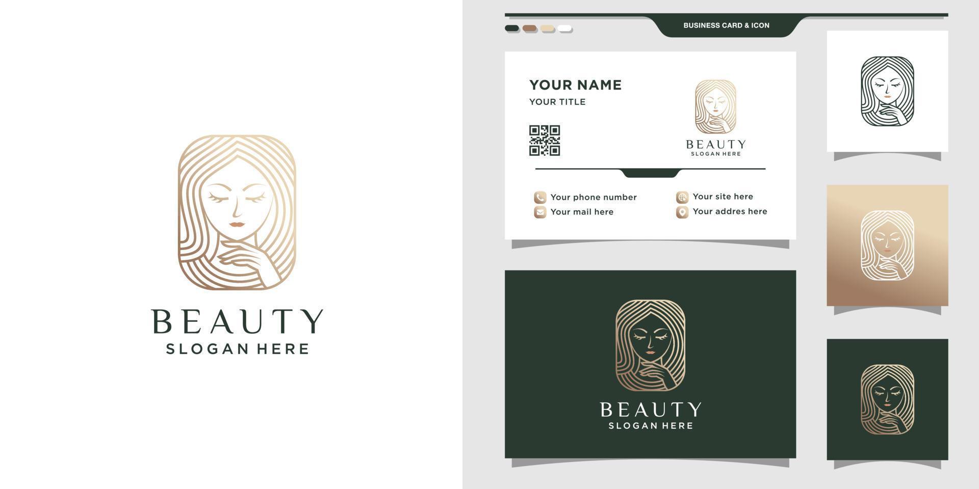 logo de beauté dans le style d'art en ligne et concept moderne, logo de beauté pour femme et conception de carte de visite vecteur premium