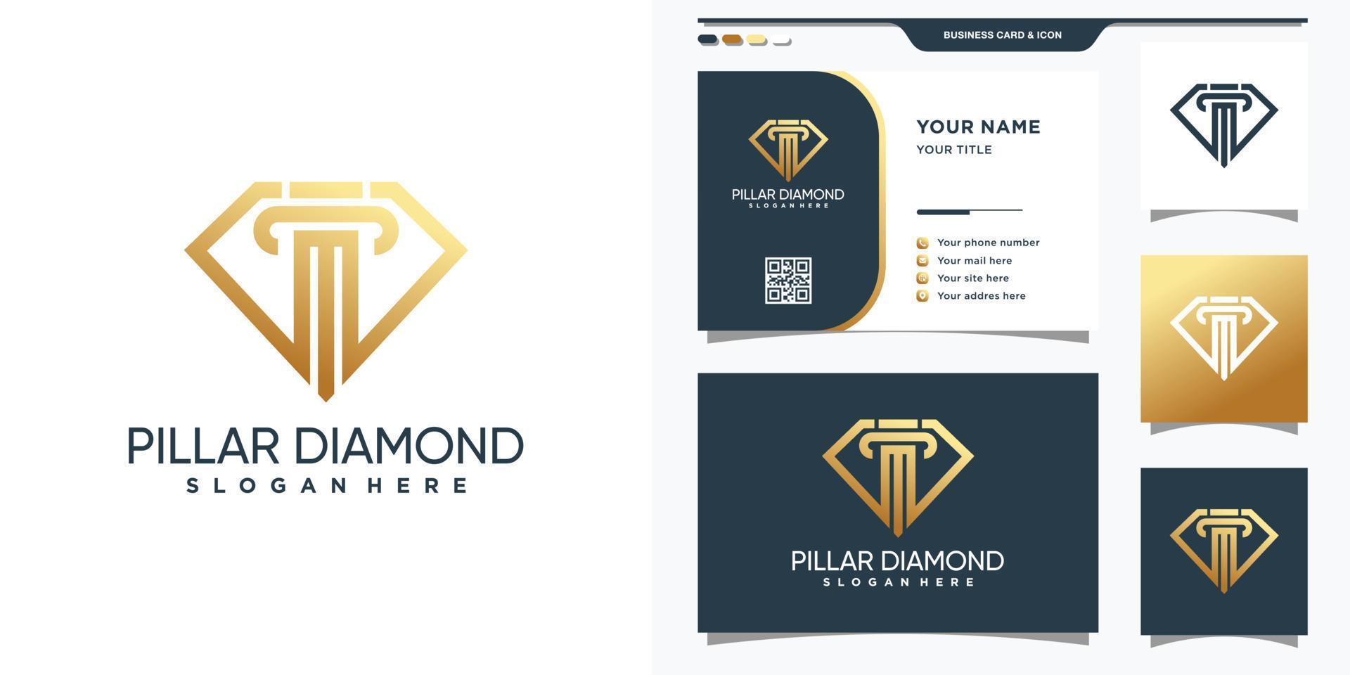 symbole de la loi combiné avec le logo diamant dans le style d'art en ligne et la conception de carte de visite vecteur premium