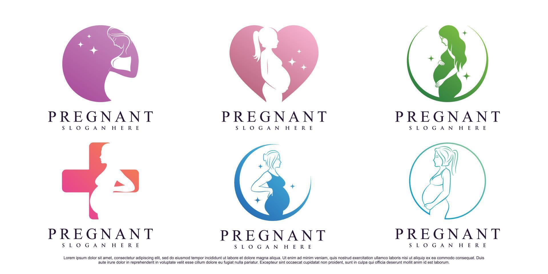 définir le modèle de conception de logo femme enceinte avec élément créatif vecteur premium