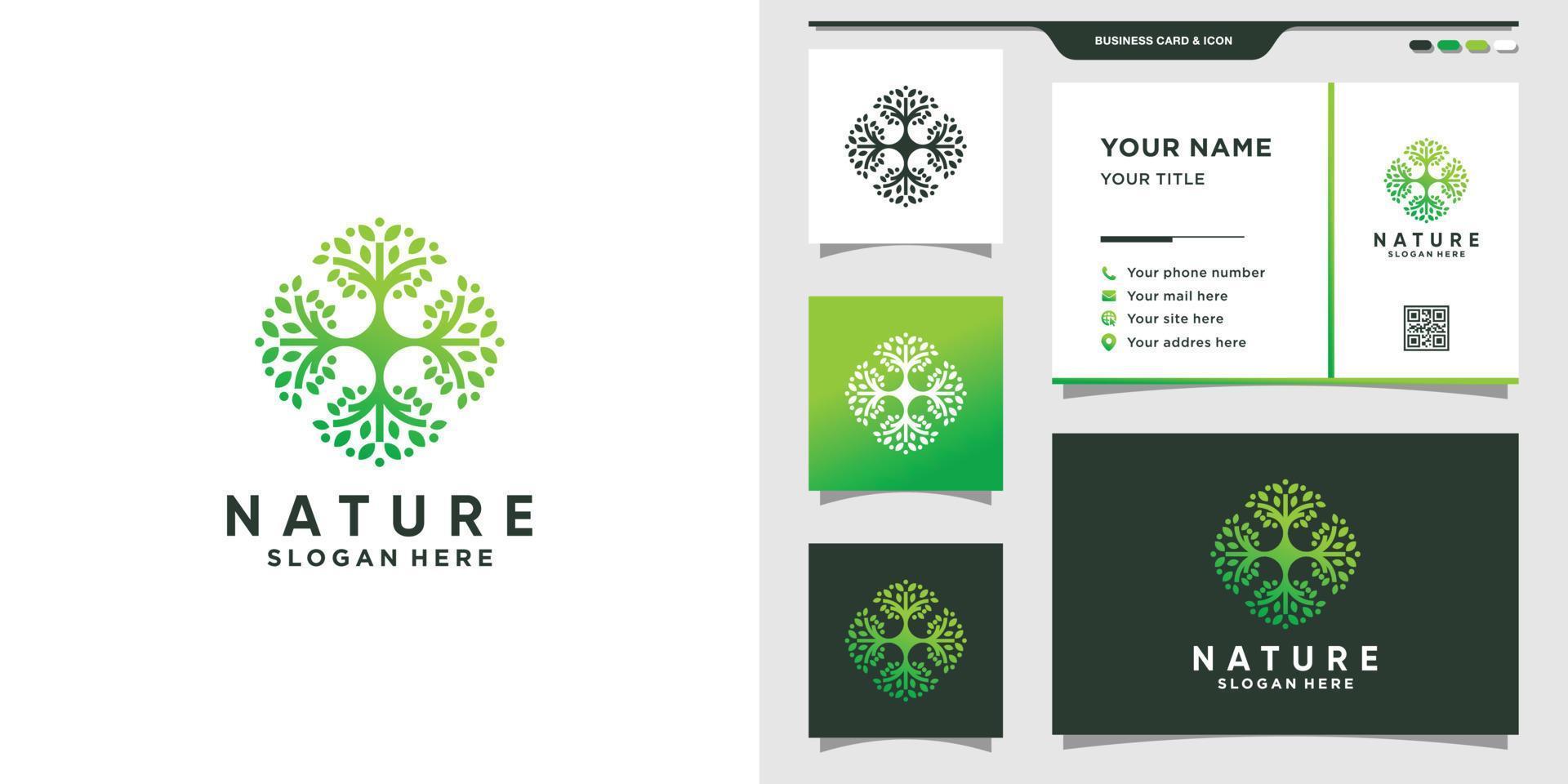 logo arbre nature avec concept de style moderne et conception de carte de visite vecteur premium
