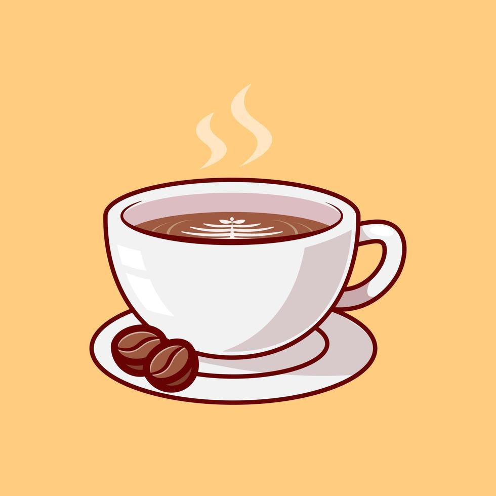 caféier ou mousse de feuilles avec illustration d'icône de dessin animé de haricots vecteur