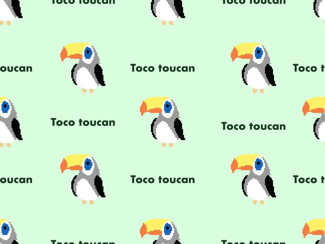 modèle sans couture de personnage de dessin animé toco toucan sur fond vert. style pixel vecteur