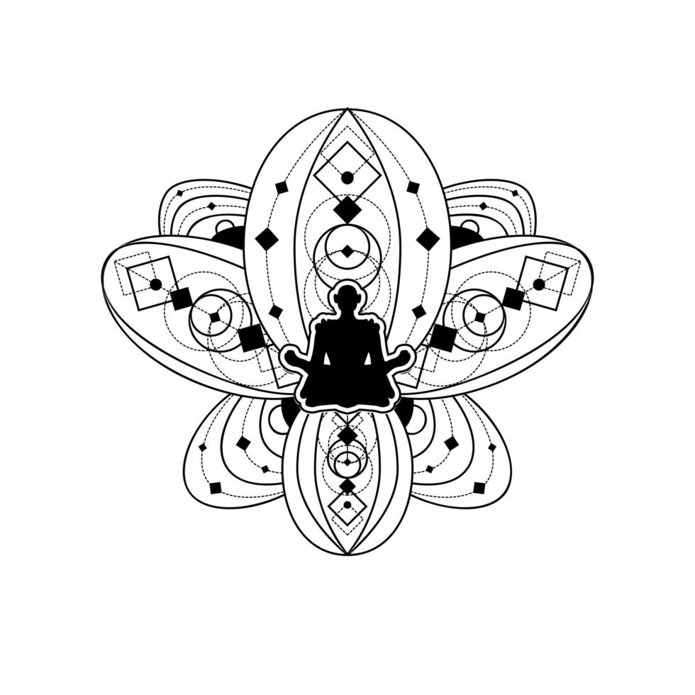 silhouette humaine avec modèle de vecteur de fleur de lotus