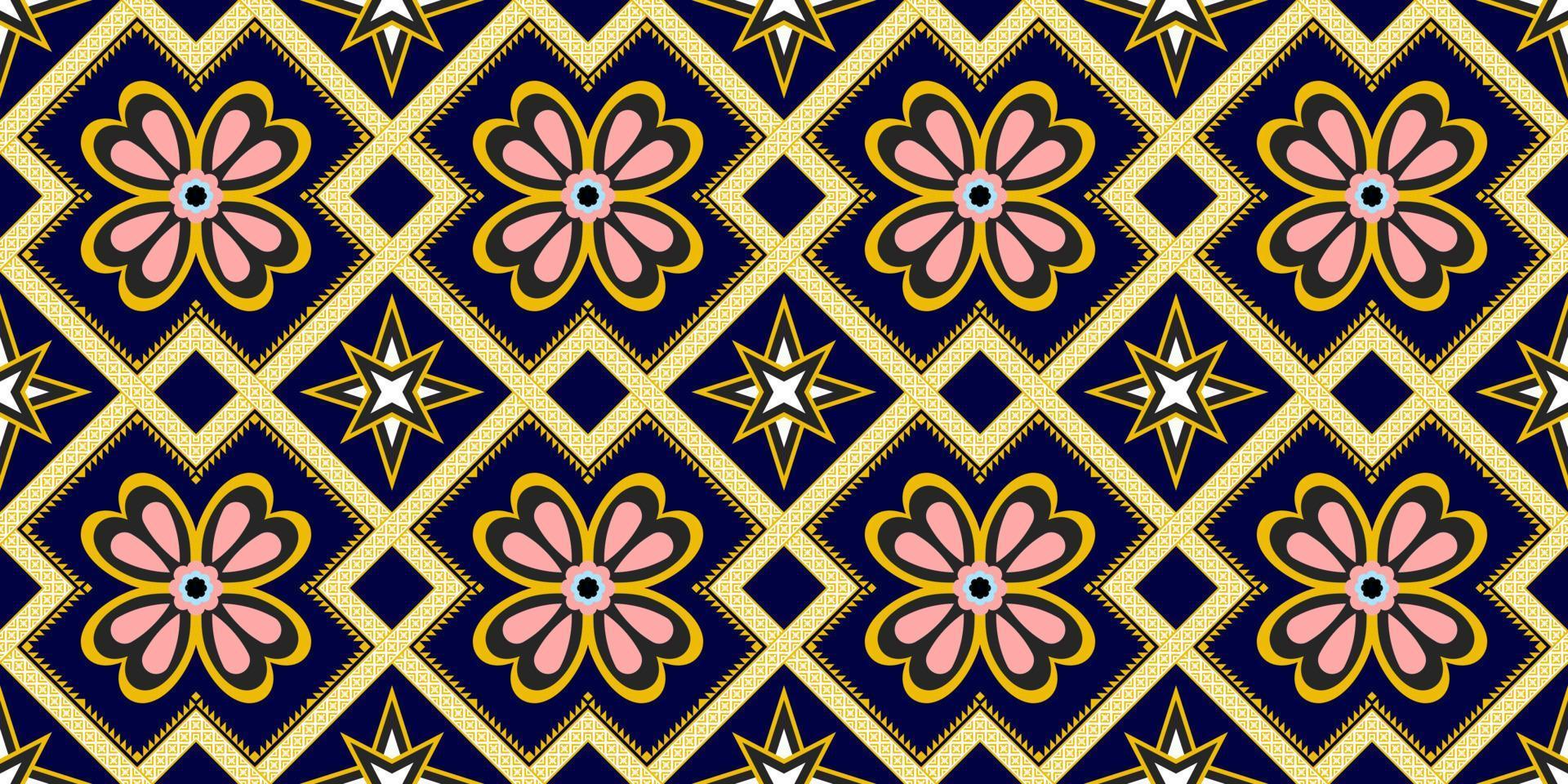 Motif géométrique ethnique abstrait Impression Frontière Tradition Motif ethnique oriental floral sans couture Illustration Géométrique Motif ikat oriental ethnique traditionnel vecteur