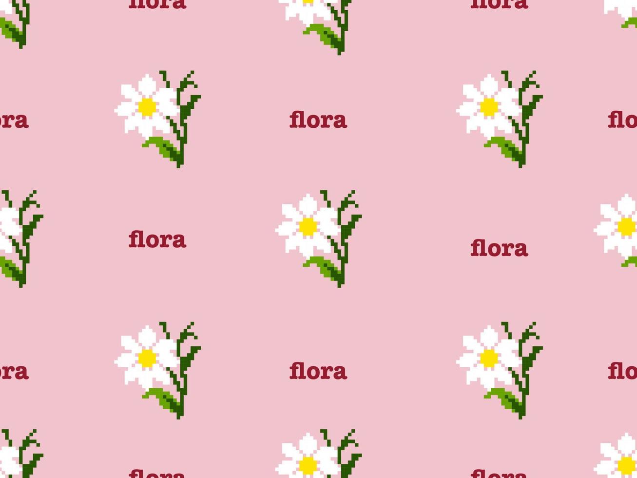 motif de personnage de dessin animé fleur sur fond rose style pixel vecteur