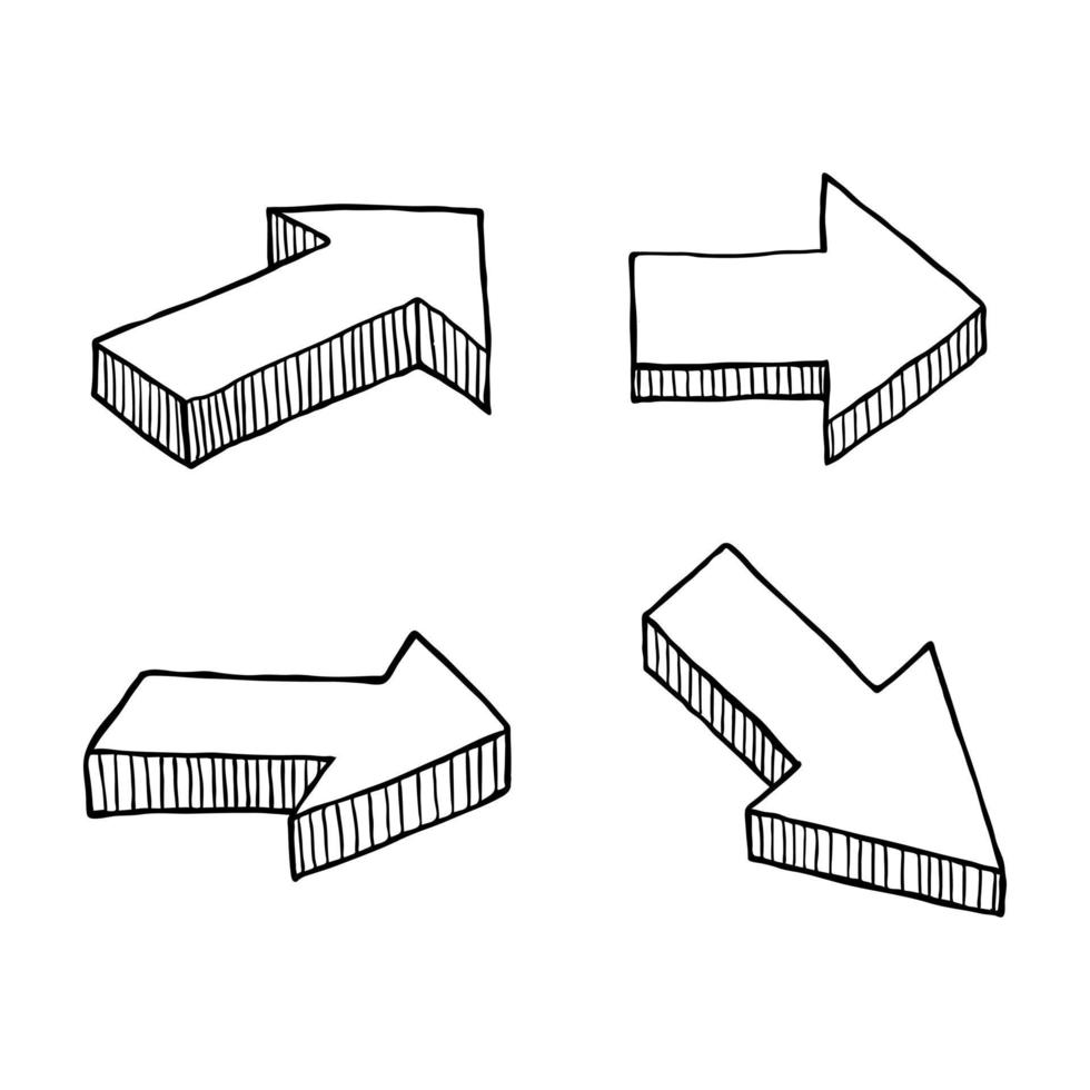 vecteur dessiné à la main de flèches 3d. adapté à l'illustration de conception de la navigation, à l'infographie de thème gribouillé et à l'élément de flèche d'esquisse.