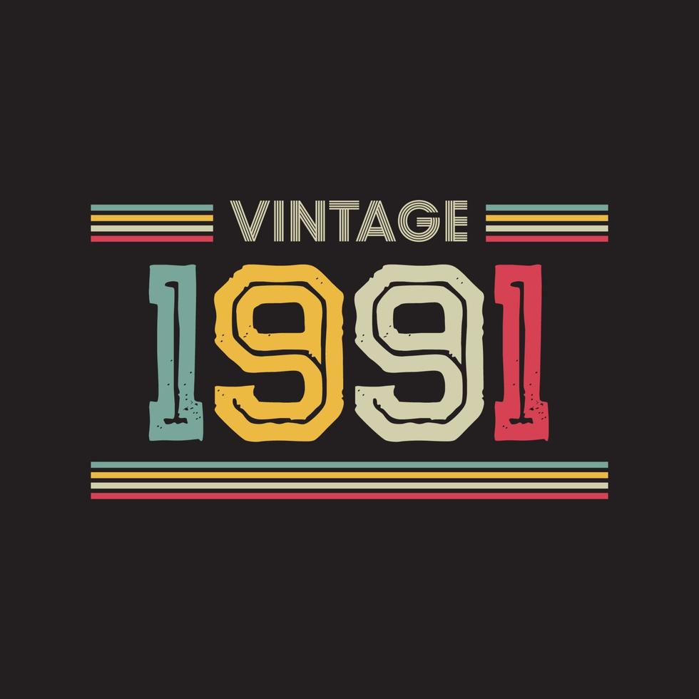 Conception de t-shirt rétro vintage 1991, vecteur, fond noir vecteur