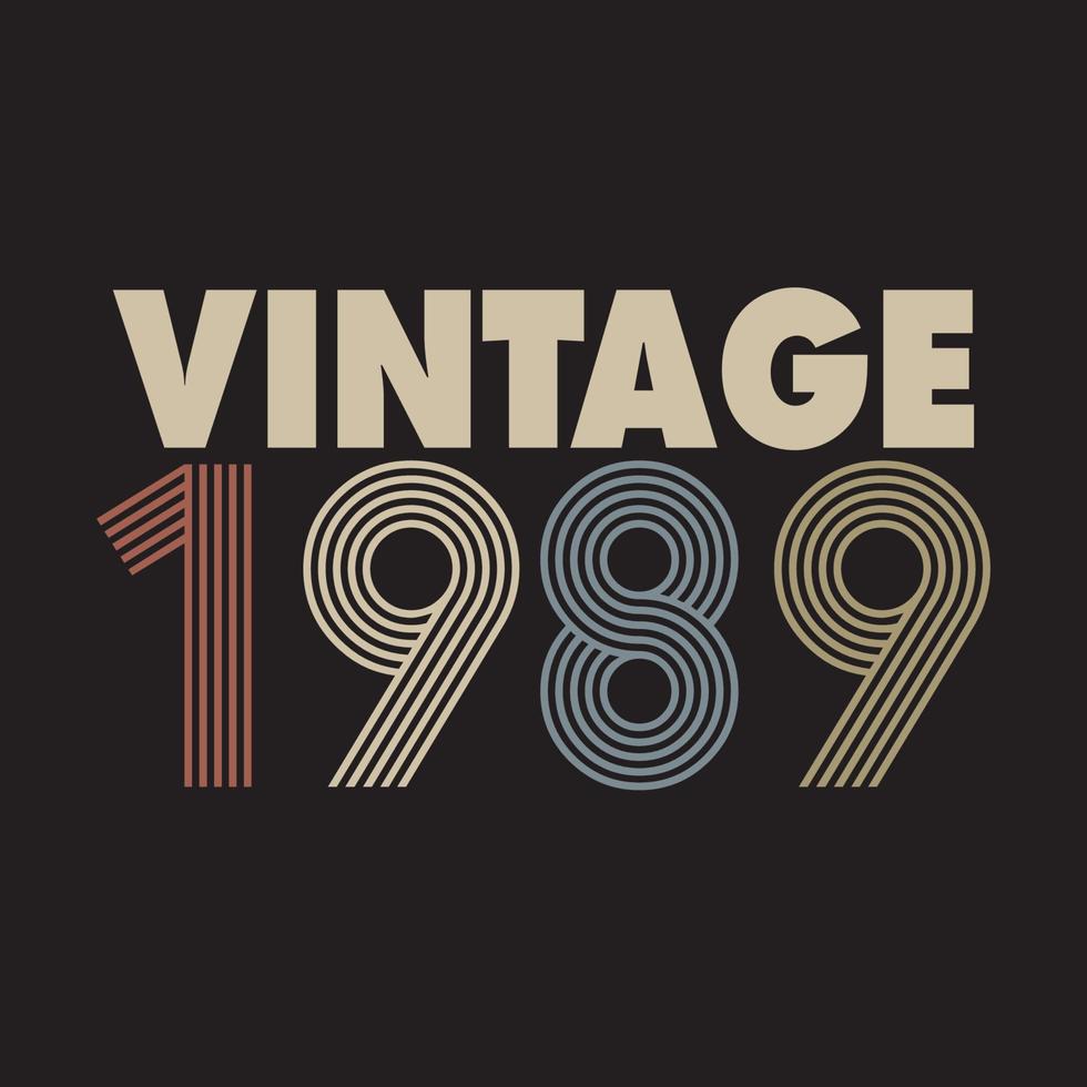 Conception de t-shirt rétro vintage 1989, vecteur, fond noir vecteur