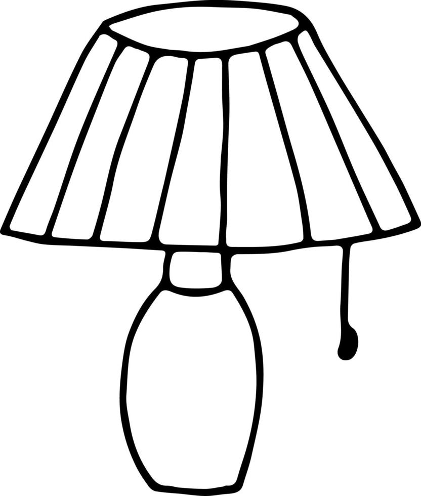 lampe de table dessinée à la main dans un style doodle. élément unique scandinave hygge monochrome minimalisme simple. lumière, éclairage, maison confortable, intérieur. icône du design, carte, autocollant, affiche vecteur