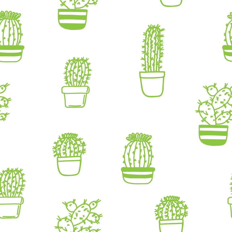 cactus en pots modèle sans couture dessinés à la main. , végétal, minimalisme, scandinave, monochrome, nordique. fond d'écran arrière plan textiles papier d'emballage vecteur