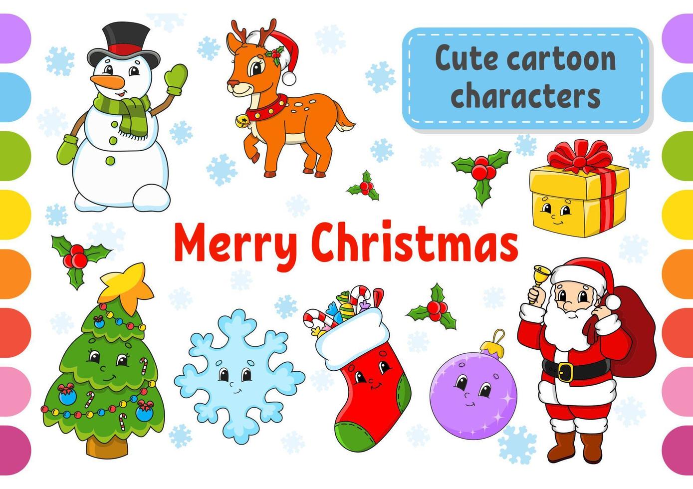 ensemble d'autocollants avec des personnages de dessins animés mignons. clipart d'hiver. thème de noël. paquet coloré. illustration vectorielle. collection de badges patch pour les enfants. pour planificateur quotidien, organisateur, agenda. vecteur