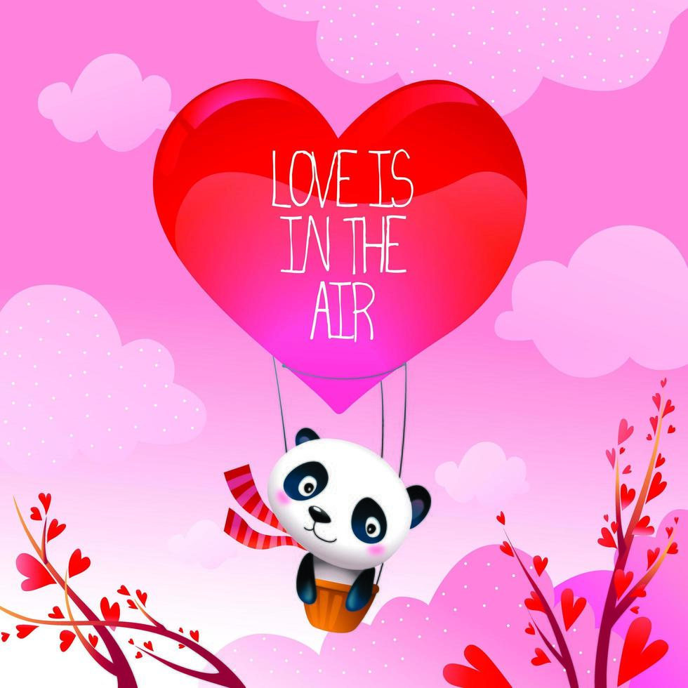 Le panda de la Saint-Valentin partage son amour en montgolfière vecteur