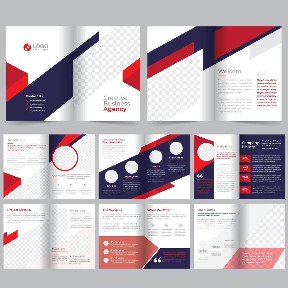 Modèle de Brochure de entreprise rouge violet 16 pages vecteur