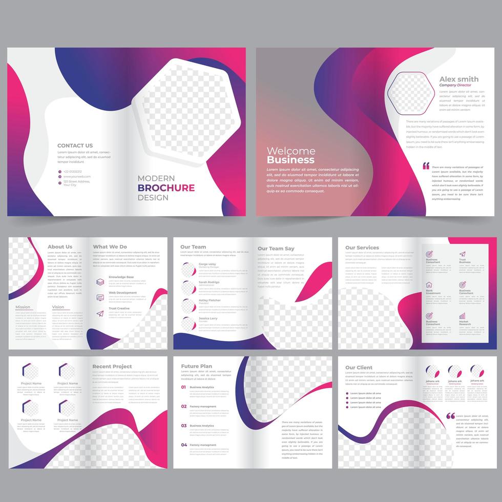 Modèle de brochure d&#39;entreprise géométrique rose et violet de 16 pages vecteur