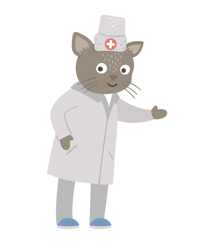 médecin des animaux de vecteur. personnage de chat drôle mignon. image médicale pour les enfants. illustration de l'hôpital isolé sur fond blanc. vecteur
