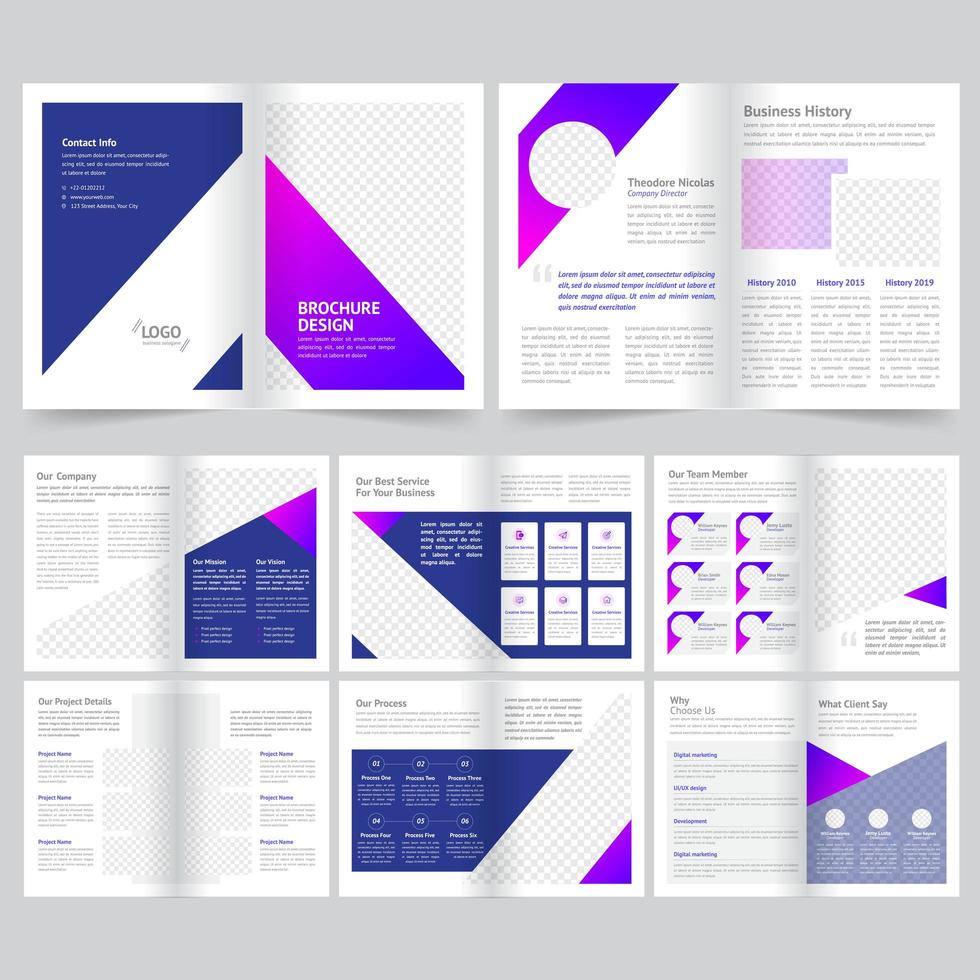 Modèle de brochure d&#39;entreprise de 16 pages en violet vecteur