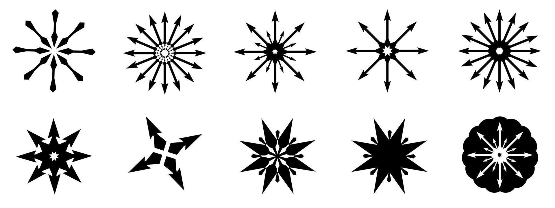 collection de silhouettes noires étoiles fleurs plantes icône élément illustration vectorielle vecteur