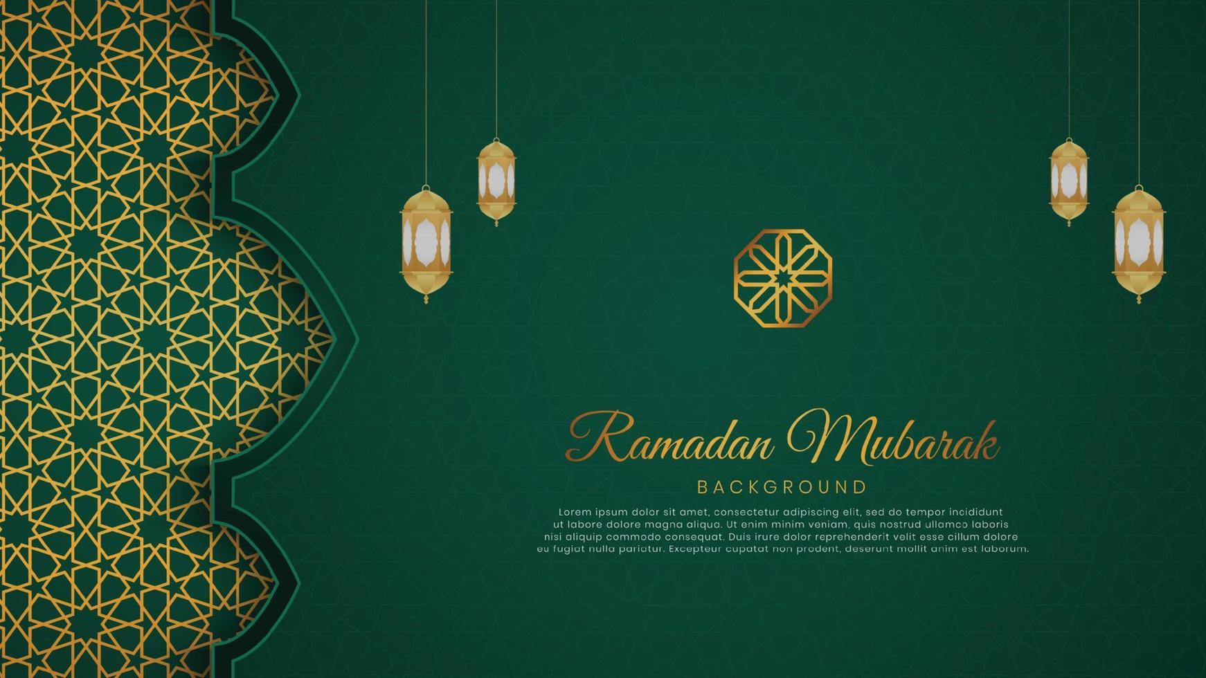 ramadan kareem fond de luxe vert arabe islamique avec motif géométrique et bel ornement avec des lanternes vecteur