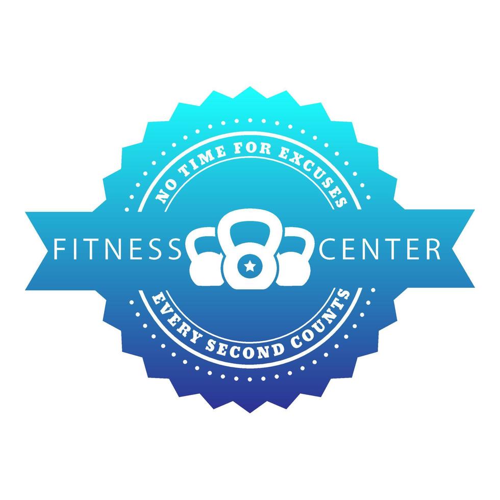 emblème du centre de remise en forme, badge avec kettlebells, isolé sur blanc, illustration vectorielle vecteur