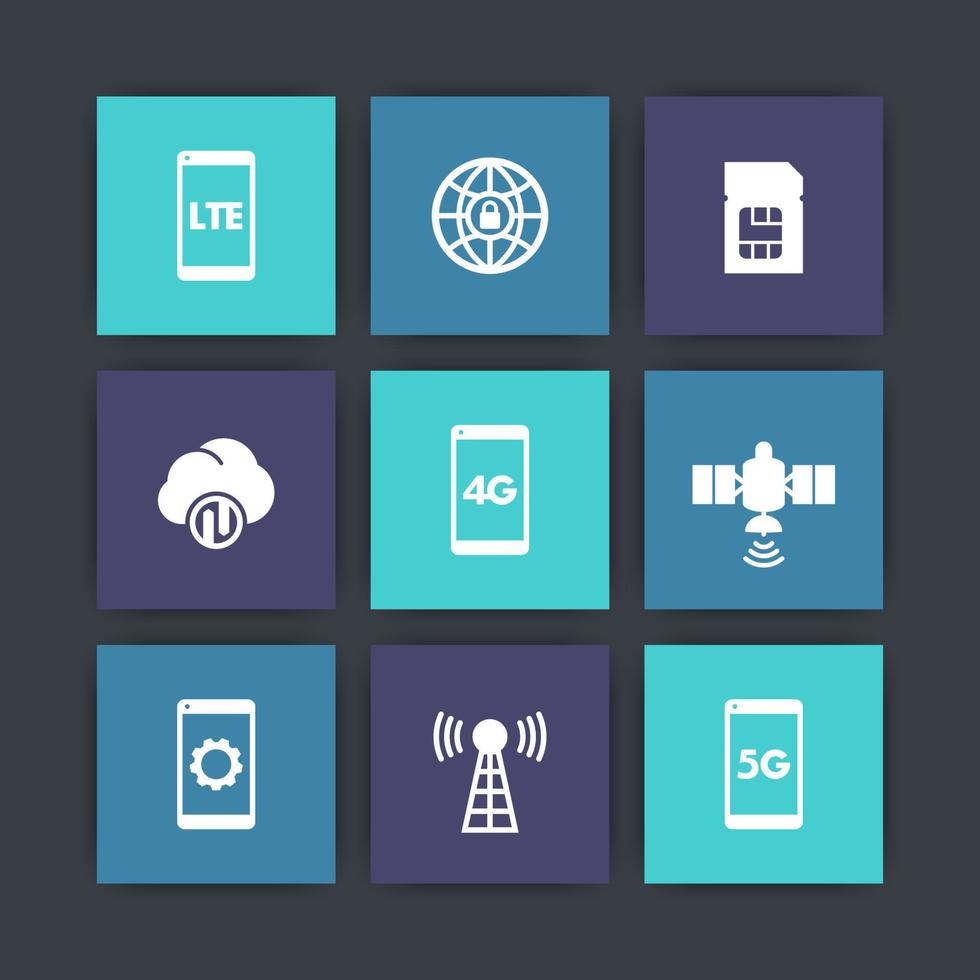 icônes de technologie sans fil, pictogramme de réseau 4g, lte, communication, signes de connexion, internet mobile 5g vecteur