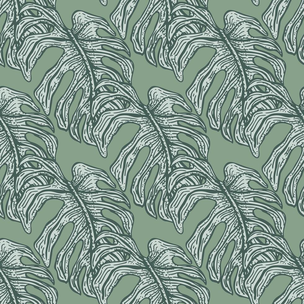 modèle sans couture de feuille de monstera. branche tropicale vintage dans le style de gravure. vecteur