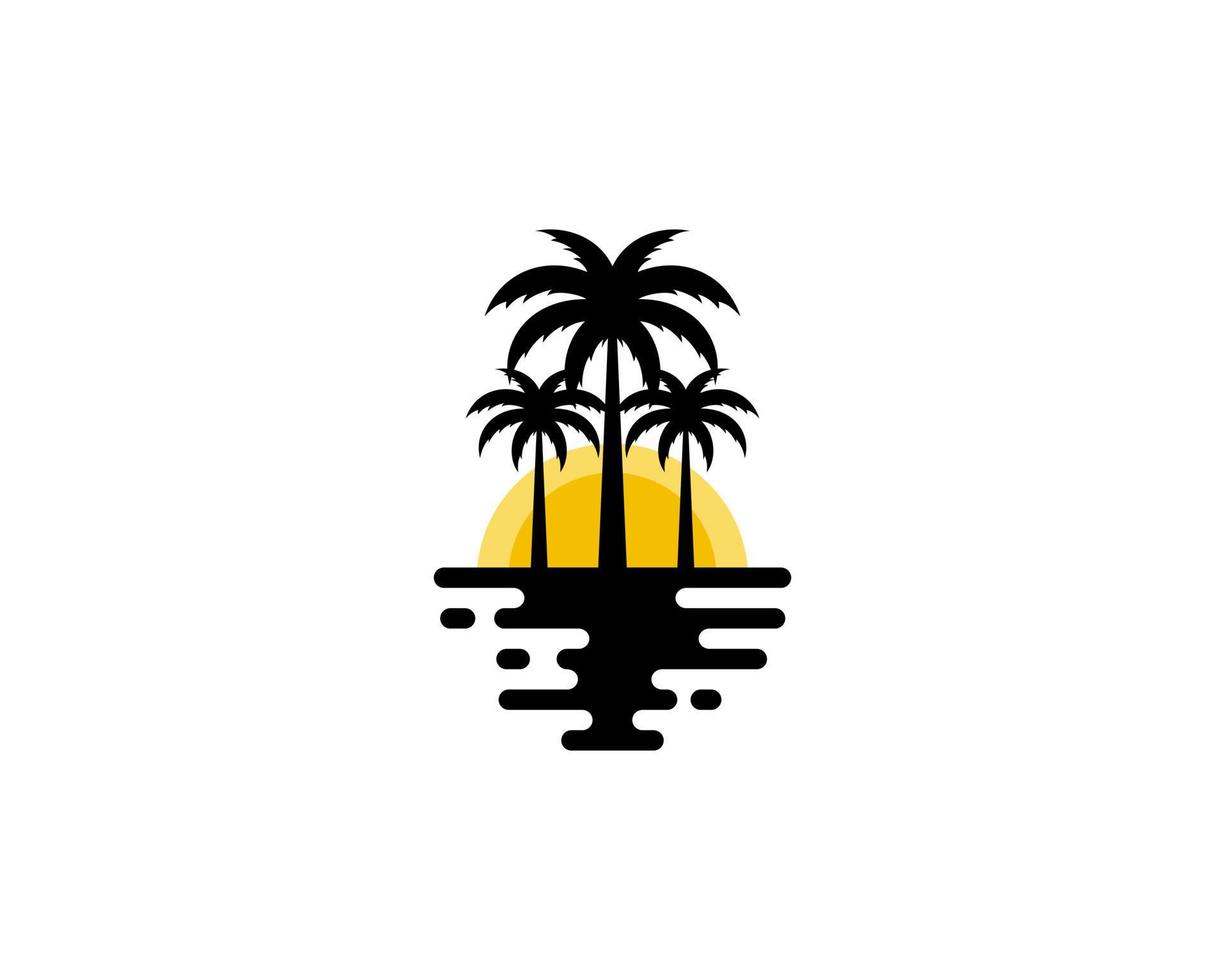 trois palmiers dans le logo de la vue du coucher du soleil vecteur