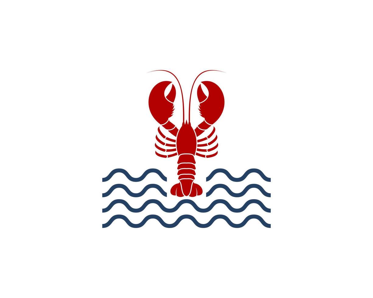 homard sur le logo de la vague de la mer vecteur