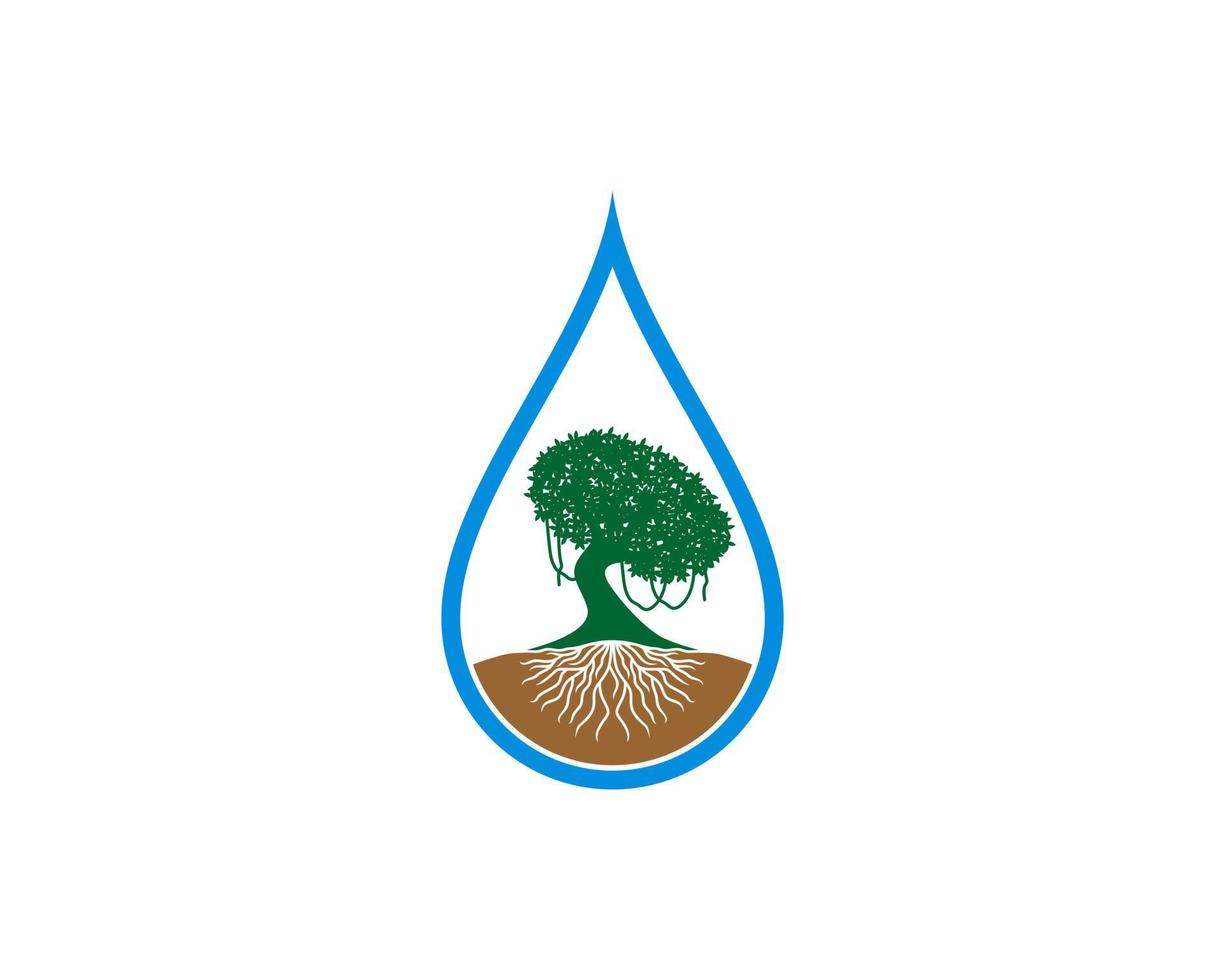 arbre dense à l'intérieur du logo de la goutte d'eau vecteur